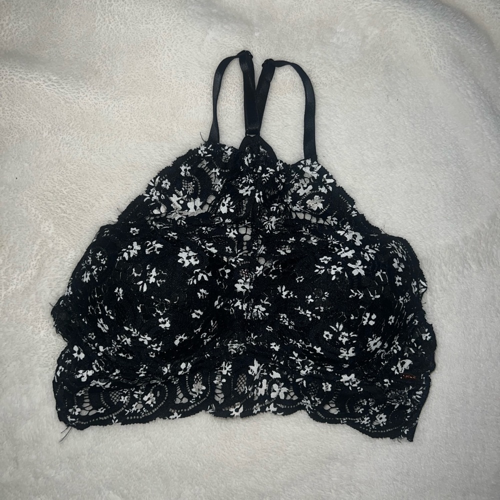 Black with white flowers padded bralette.